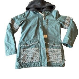 Women’s Teal Hooded Jacket with Patterned Accents